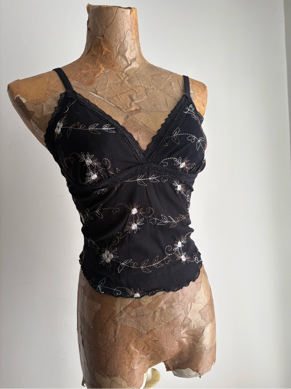 Free People Black Embroidered Lace Cami Tank Top XS